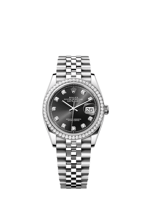 Rolex Stainless Steel Datejust - 36mm - Bright black Diamond Dial - Jubilee