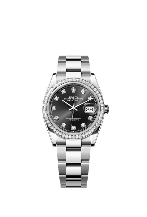 Rolex Stainless Steel Datejust - 36mm - Bright black Diamond Dial - Oyster