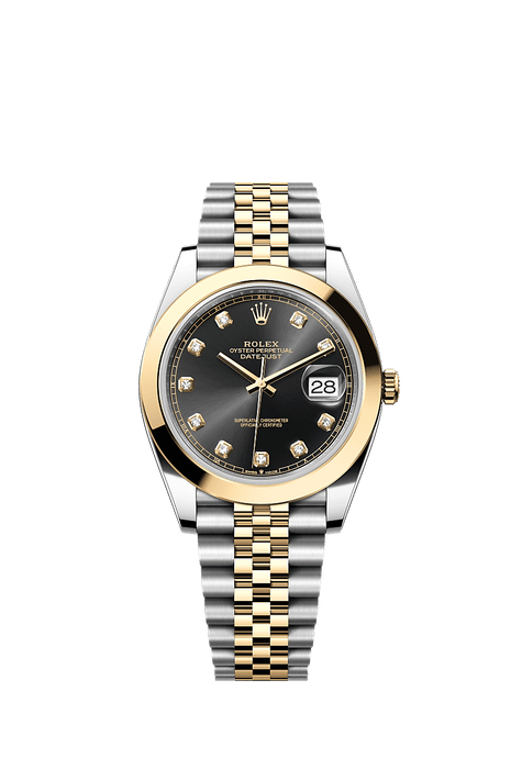 Rolex Two-Tone (YG/SS) Datejust - 41mm - Bright black Diamond Dial - Jubilee