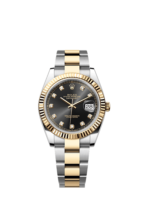 Rolex Two-Tone (YG/SS) Datejust - 41mm - Bright black Diamond Dial - Oyster