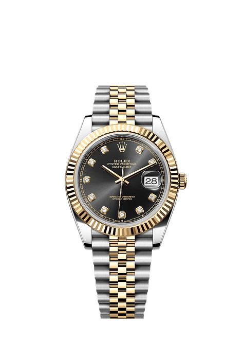 Rolex Two-Tone (YG/SS) Datejust - 41mm - Bright black Diamond Dial - Jubilee