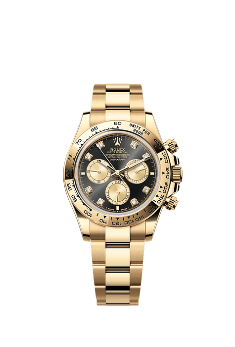 Rolex Yellow Gold Daytona - 40mm - Bright black and golden Diamond Dial - Oyster