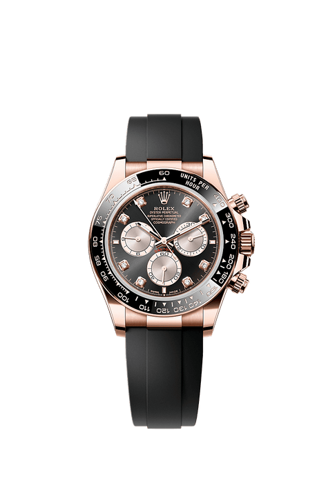 Rolex Rose Gold Daytona - 40mm - Bright black and Sundust Diamond Dial - Oysterflex