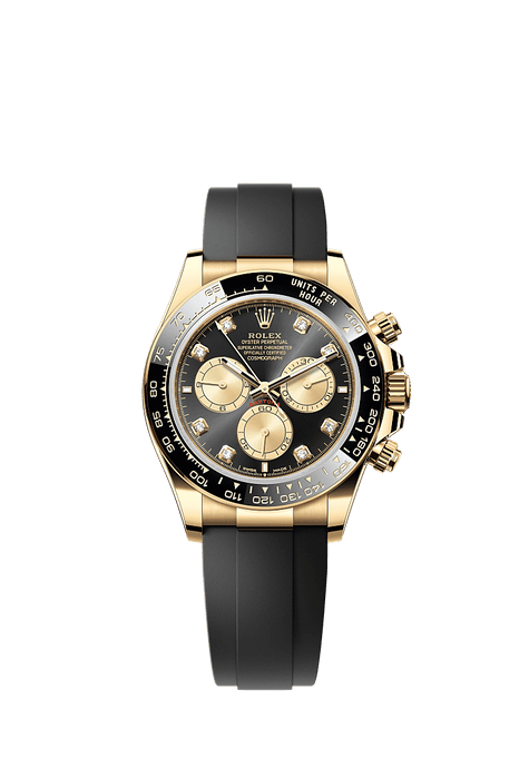 Rolex Yellow Gold Daytona - 40mm - Bright black and golden Diamond Dial - Oysterflex