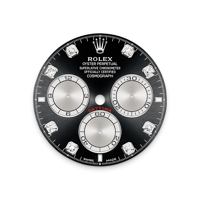 Rolex White Gold Daytona - 40mm - Bright black and steel Diamond Dial - Oysterflex