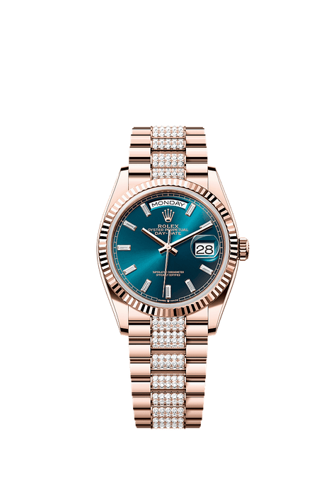 Rolex Rose Gold Day-Date - 36mm - Blue-green Diamond Dial - President