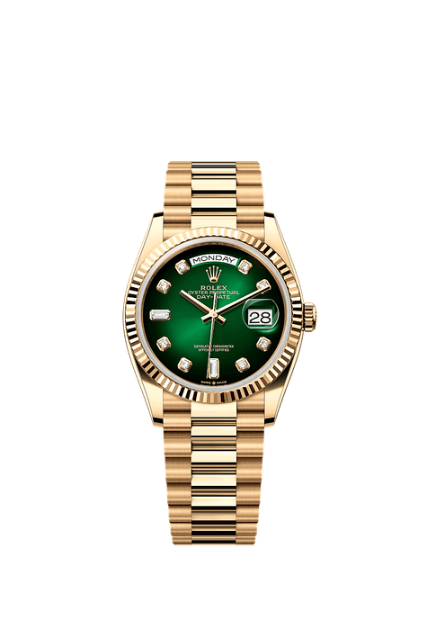 Rolex Yellow Gold Day-Date - 36mm - Green ombré Diamond Dial - President