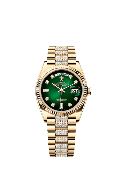 Rolex Yellow Gold Day-Date - 36mm - Green ombré Diamond Dial - President