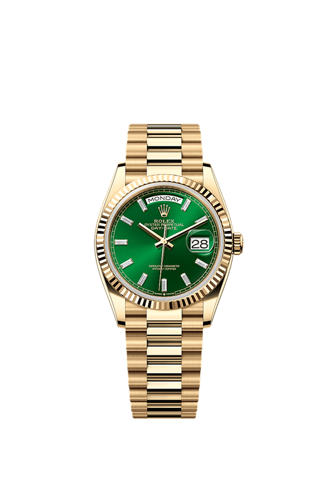 Rolex Yellow Gold Day-Date - 36mm - Bright green Diamond Dial - President