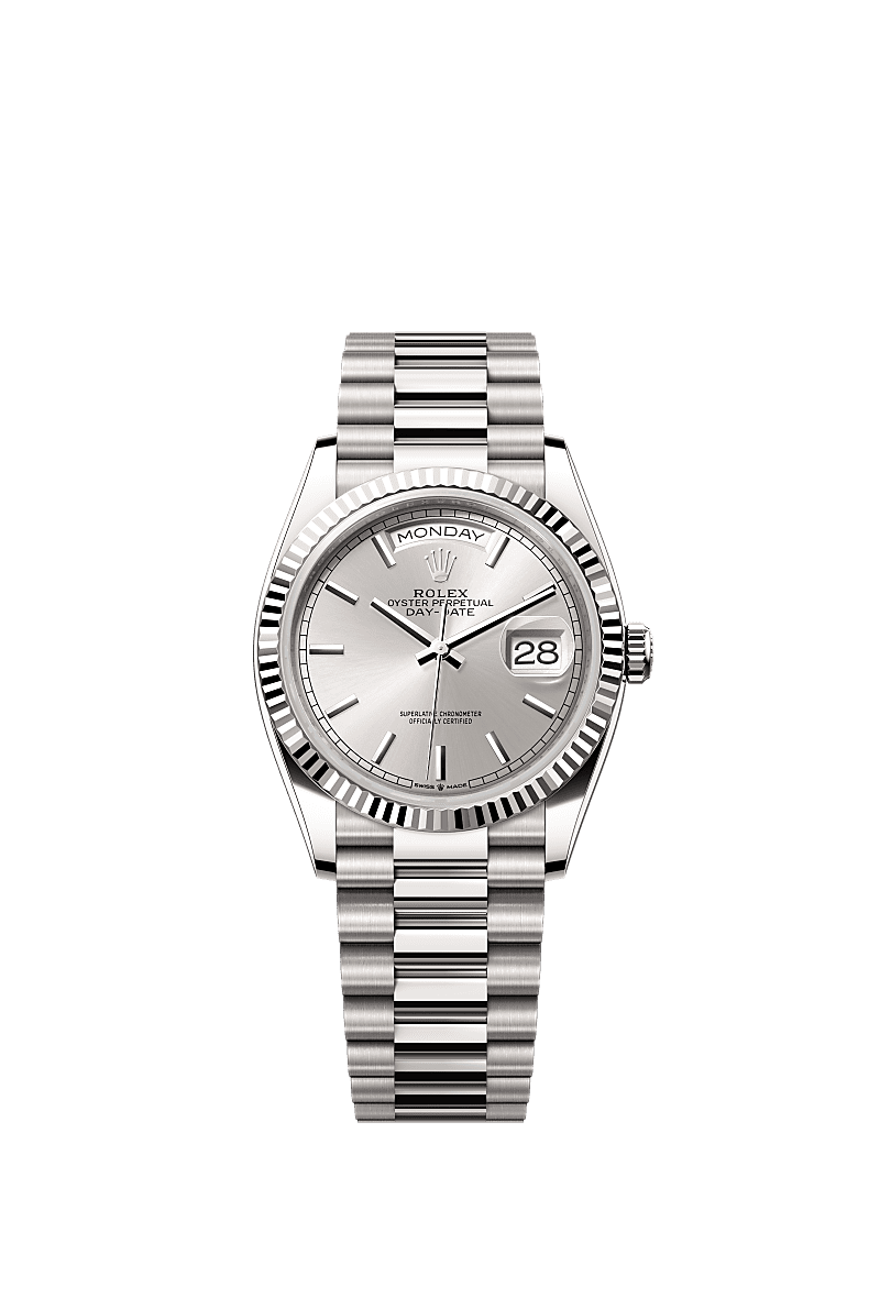 Rolex White Gold Day Date 36mm Silver President Ta Jewelers 