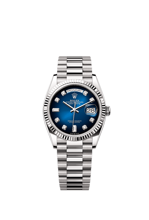 Rolex White Gold Day-Date - 36mm - Blue ombré Diamond Dial - President