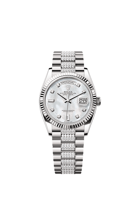 Rolex White Gold Day-Date - 36mm - White mother-of-pearl Diamond Dial - President