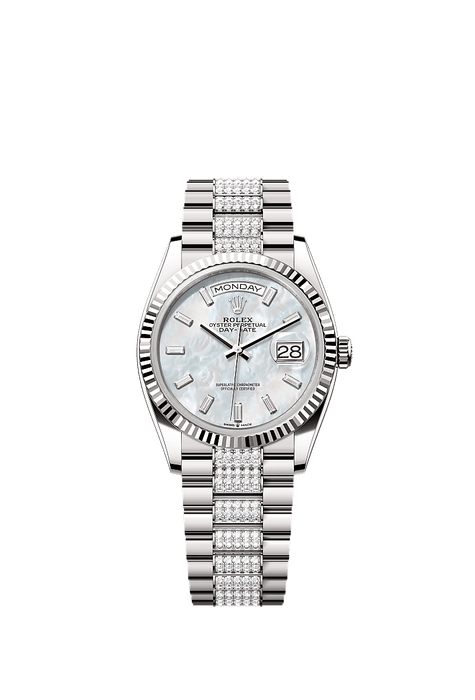 Rolex White Gold Day-Date - 36mm - White mother-of-pearl Diamond Dial - President