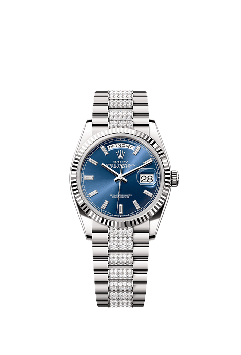 Rolex White Gold Day-Date - 36mm - Bright blue Diamond Dial - President