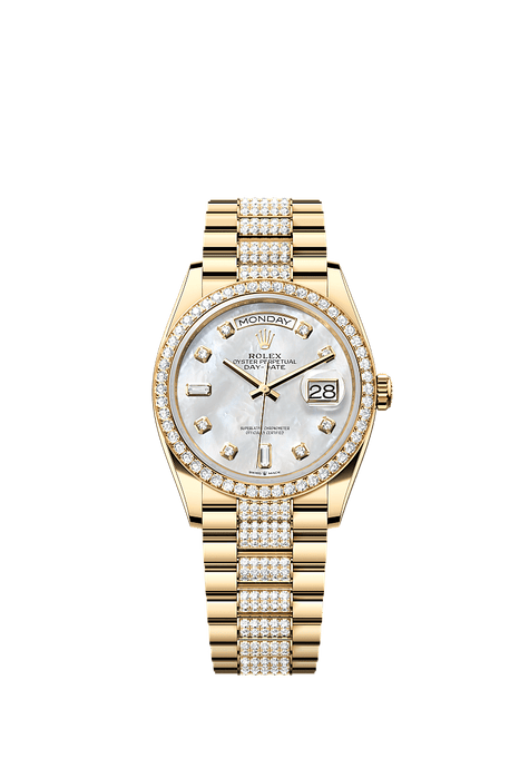 Rolex Yellow Gold Day-Date - 36mm - White mother-of-pearl Diamond Dial - President