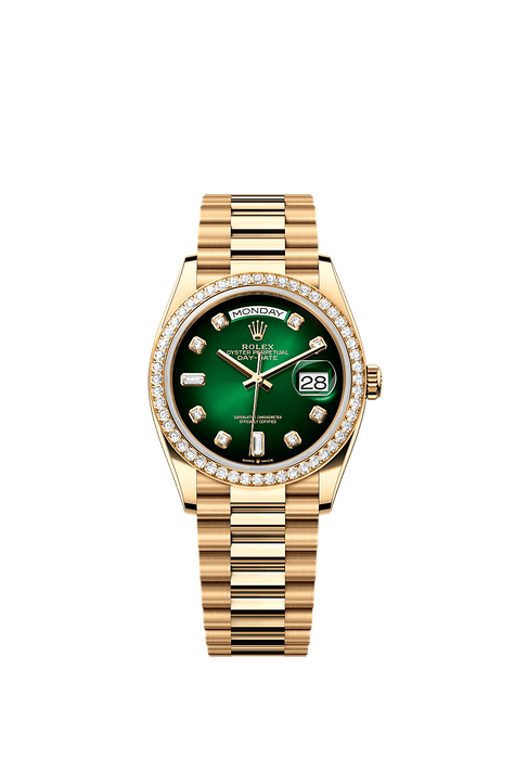 Rolex Yellow Gold Day-Date - 36mm - Green ombré Diamond Dial - President