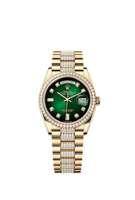 Rolex Yellow Gold Day-Date - 36mm - Green ombré Diamond Dial - President