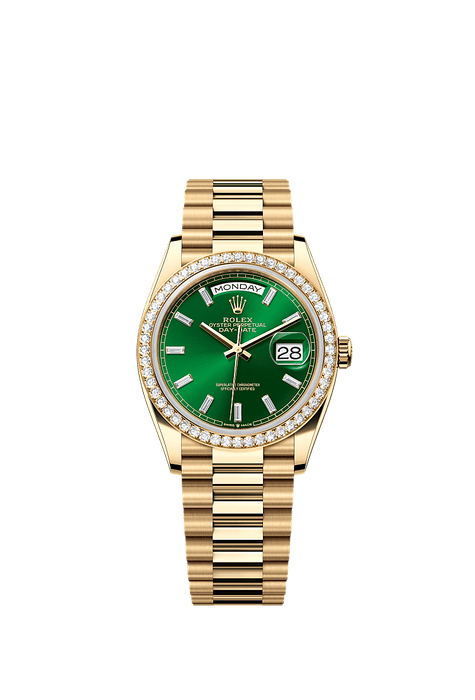 Rolex Yellow Gold Day-Date - 36mm - Bright green Diamond Dial - President