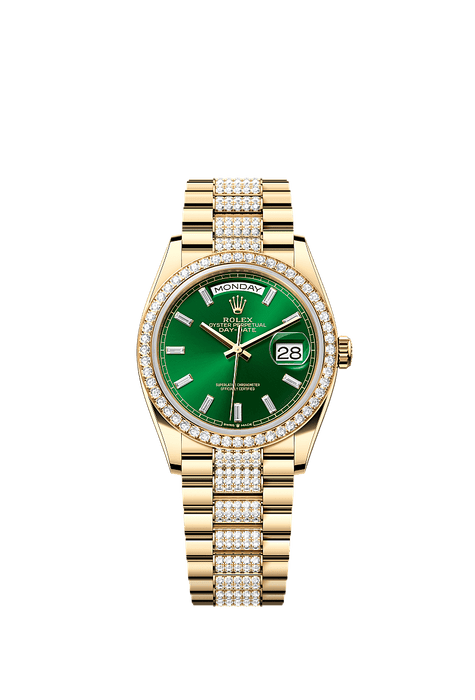 Rolex Yellow Gold Day-Date - 36mm - Bright green Diamond Dial - President