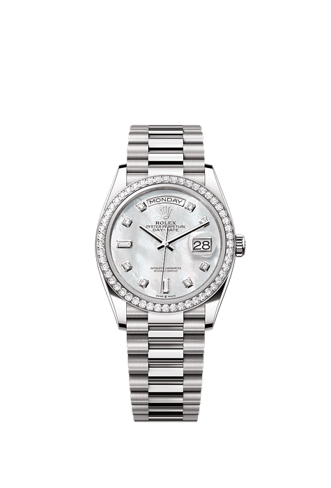 Rolex White Gold Day-Date - 36mm - White mother-of-pearl Diamond Dial - President