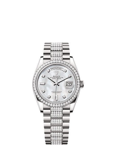 Rolex White Gold Day-Date - 36mm - White mother-of-pearl Diamond Dial - President