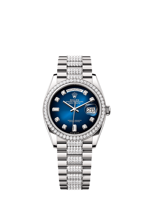 Rolex White Gold Day-Date - 36mm - Blue ombré Diamond Dial - President