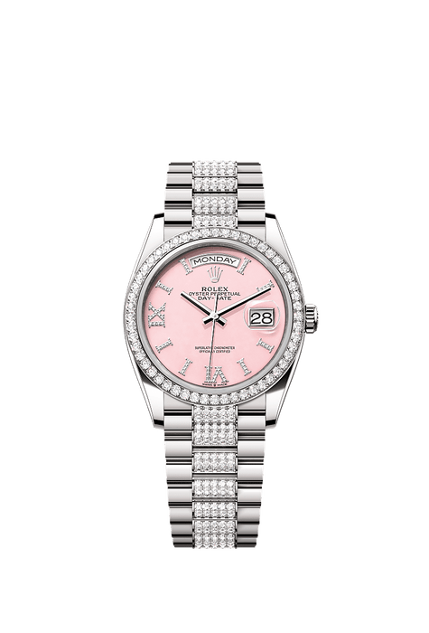 Rolex White Gold Day-Date - 36mm - Pink opal Diamond Dial - President