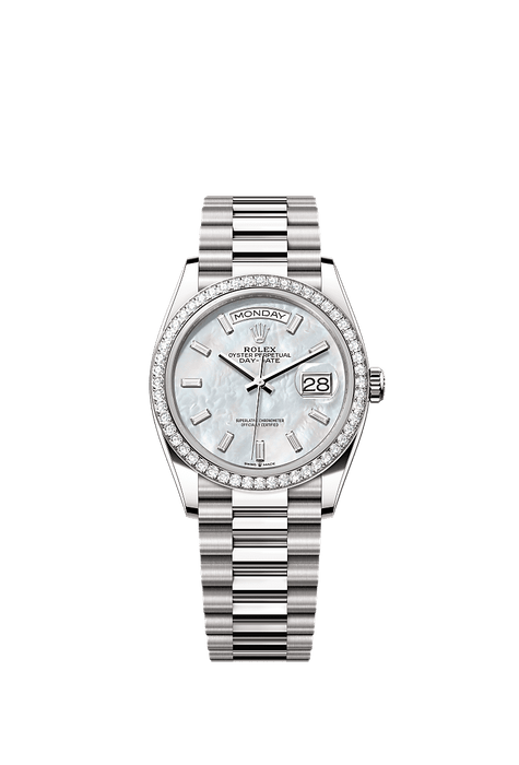 Rolex White Gold Day-Date - 36mm - White mother-of-pearl Diamond Dial - President