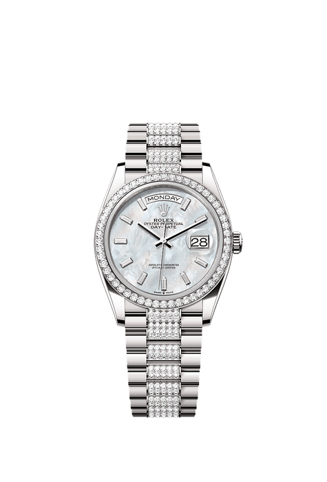 Rolex White Gold Day-Date - 36mm - White mother-of-pearl Diamond Dial - President