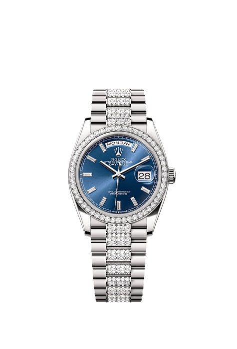 Rolex White Gold Day-Date - 36mm - Bright blue Diamond Dial - President