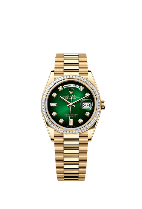 Rolex Yellow Gold Day-Date - 36mm - Green ombré Diamond Dial - President