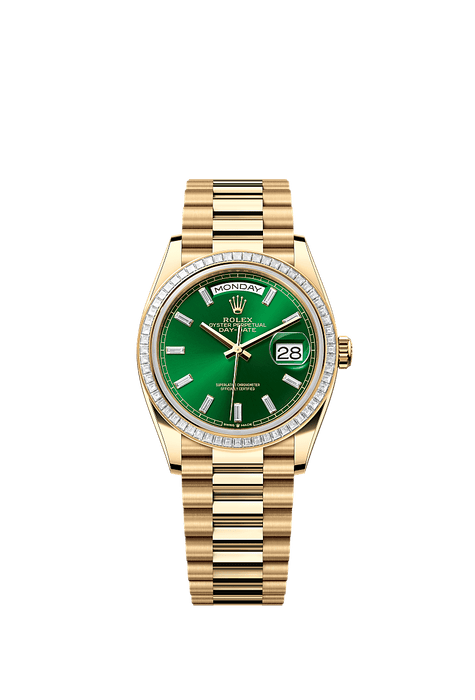 Rolex Yellow Gold Day-Date - 36mm - Bright green Diamond Dial - President