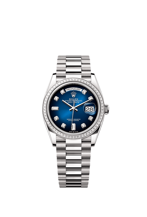 Rolex White Gold Day-Date - 36mm - Blue ombré Diamond Dial - President