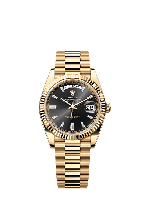 Rolex Yellow Gold Day-Date - 40mm - Bright black Diamond Dial - President