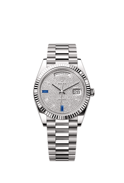 Rolex White Gold Day-Date - 40mm - Paved with diamonds and sapphires - President