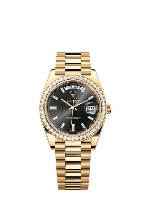 Rolex Yellow Gold Day-Date - 40mm - Bright black Diamond Dial - President