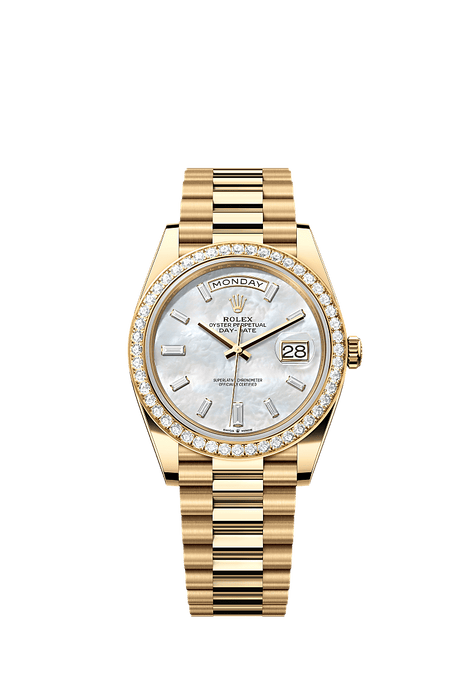 Rolex Yellow Gold Day-Date - 40mm - White mother-of-pearl Diamond Dial - President