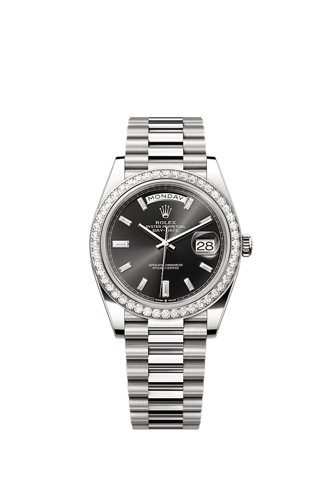 Rolex White Gold Day-Date - 40mm - Bright black Diamond Dial - President