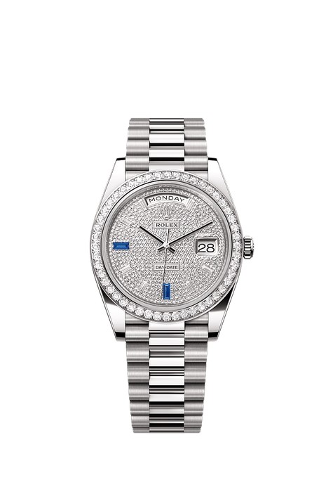 Rolex White Gold Day-Date - 40mm - Paved with diamonds and sapphires - President