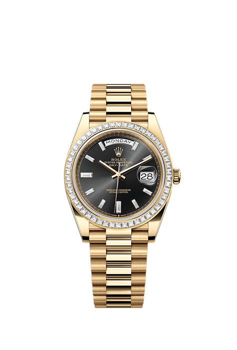 Rolex Yellow Gold Day-Date - 40mm - Bright black Diamond Dial - President