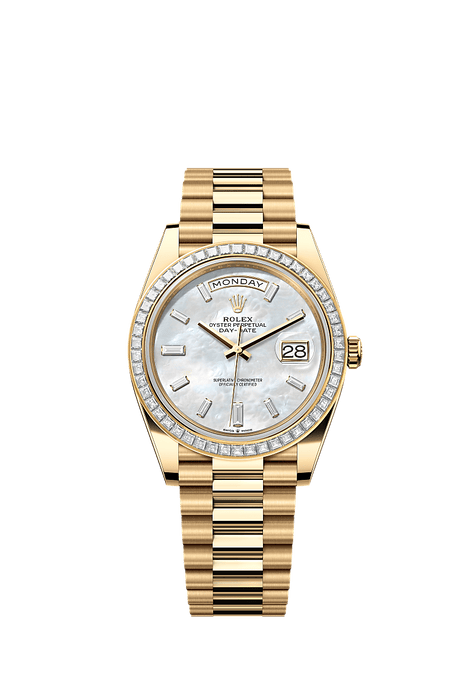 Rolex Yellow Gold Day-Date - 40mm - White mother-of-pearl Diamond Dial - President