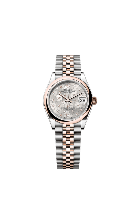 Rolex Two-Tone (RG/SS) Datejust - 31mm - Silver, floral motif Diamond Dial - Jubilee