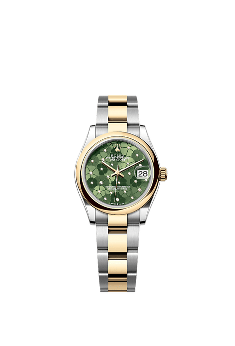 Rolex Two-Tone (YG/SS) Datejust - 31mm - Olive green, floral motif Diamond Dial - Oyster