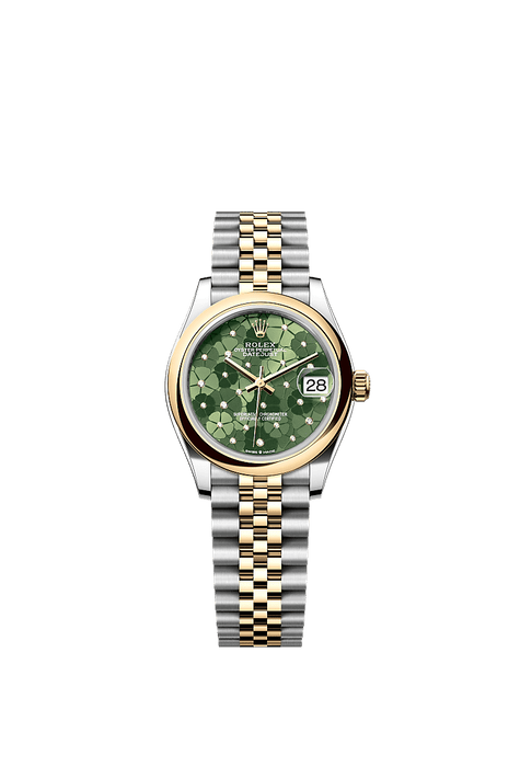 Rolex Two-Tone (YG/SS) Datejust - 31mm - Olive green, floral motif Diamond Dial - Jubilee