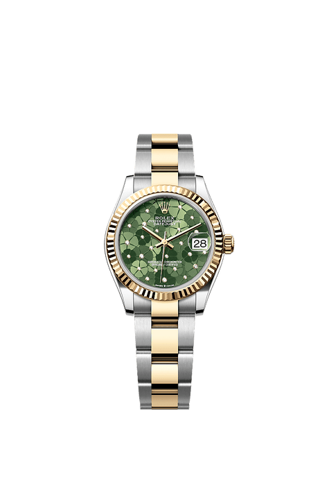 Rolex Two-Tone (YG/SS) Datejust - 31mm - Olive green, floral motif Diamond Dial - Oyster