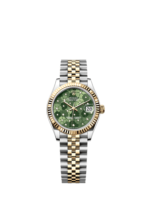 Rolex Two-Tone (YG/SS) Datejust - 31mm - Olive green, floral motif Diamond Dial - Jubilee