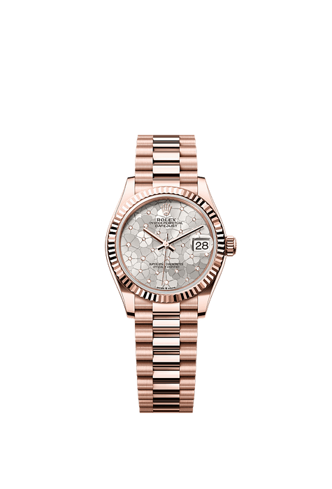 Rolex Rose Gold Datejust - 31mm - Silver, floral motif Diamond Dial - President