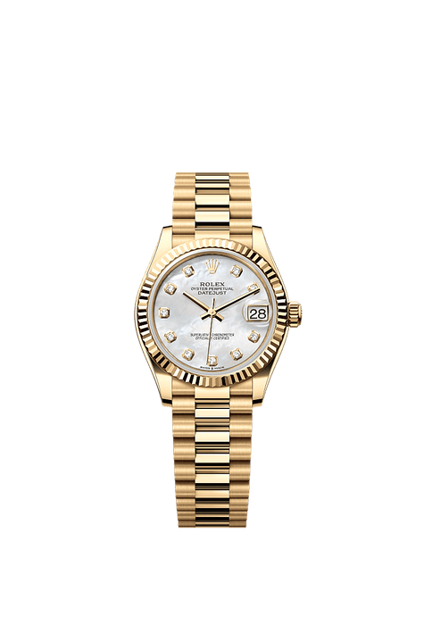 Rolex Yellow Gold Datejust - 31mm - White mother-of-pearl Diamond Dial - President