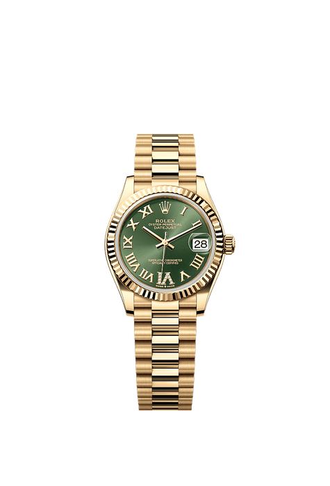 Rolex Yellow Gold Datejust - 31mm - Olive green Diamond Dial - President