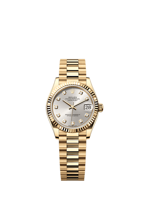 Rolex Yellow Gold Datejust - 31mm - Silver Diamond Dial - President